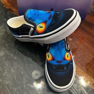 Vans Slip-On with Blue and Black Cat Design